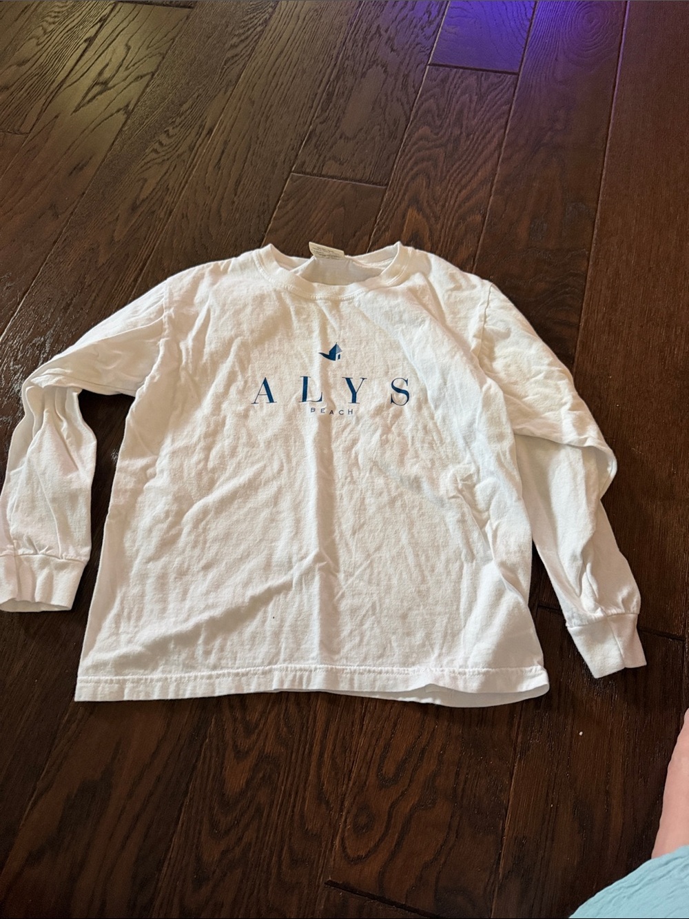 Comfort Colors White Long Sleeve Tee with Blue ALYS Print